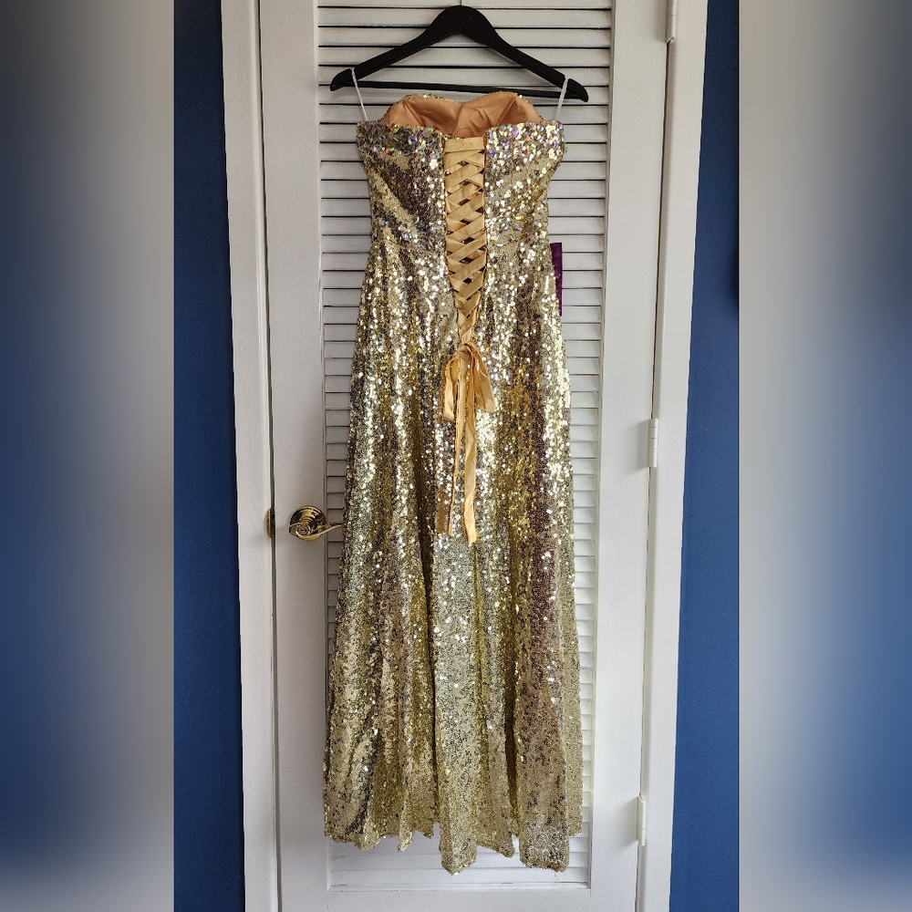 Gold Sequin Strapless Gown